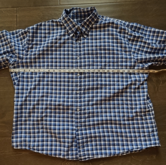 Lands' End Cotton Flannel Blue Plaid Button Down Shirt - Picture 9 of 11